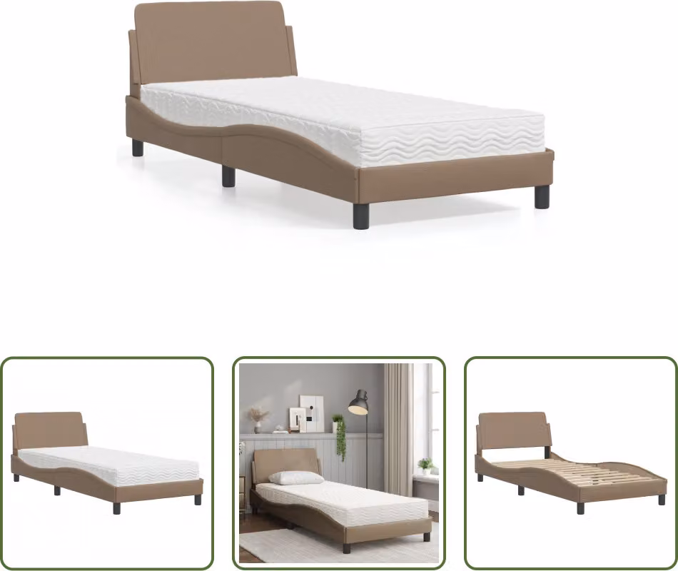 The Living Store Letto con materasso cappuccino-marrone 90x200 cm in ecopelle