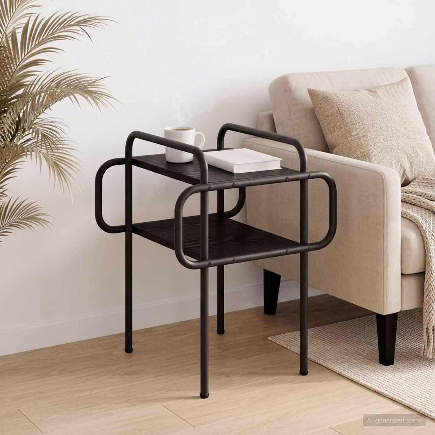 Tavolino da salotto moderno vidaXL in legno e metallo nero L/P/H: 40 x 40 x 51 cm