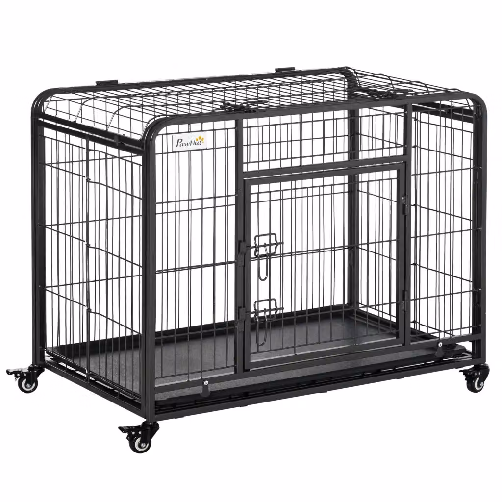 Gabbia pieghevole per cani Zephmum con ruote, grigio e nero, L: 94 cm, P: 58 cm, H: 69.5 cm – 2