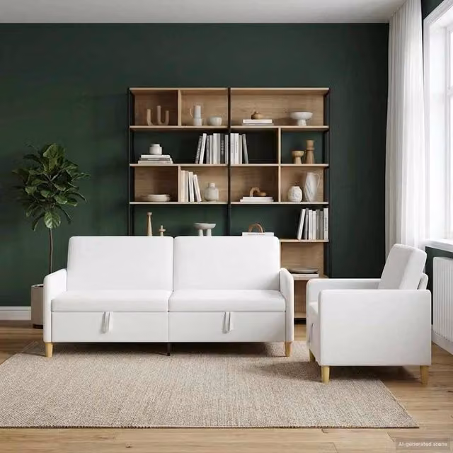 Set di Divani Moderni vidaXL in Tessuto con Seduta Sollevabile e Contenitore, Bianco e Marrone