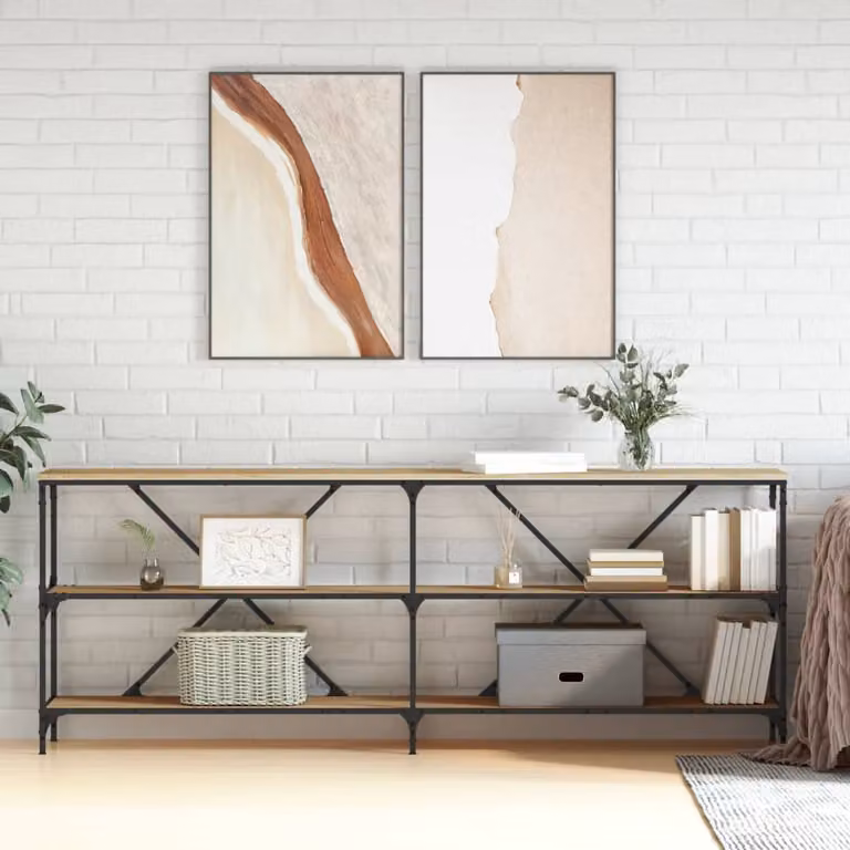 vidaXL Tavolo Consolle in Stile Industriale in Rovere Sonoma e Metallo, L/P/H: 200 x 30 x 75 cm