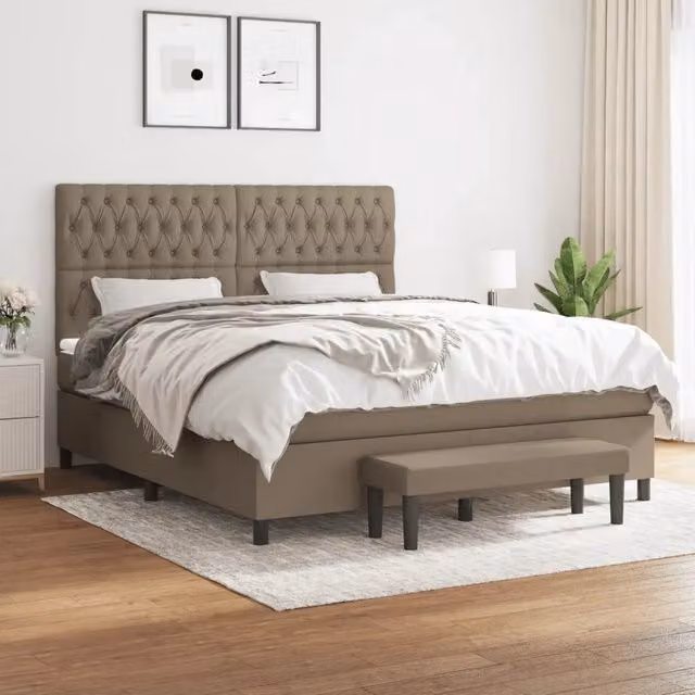 Letto Ibrido Moderno vidaXL con Giroletto a Molle e Materasso in Tessuto Beige e Bianco L/P/H: 180 x 200 x 128 cm
