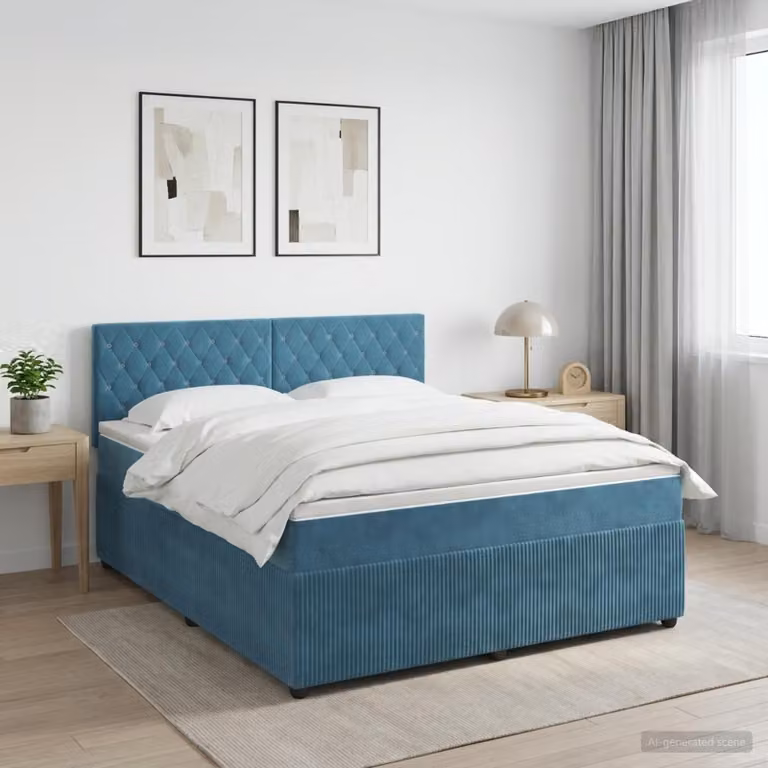 Letto box spring con materasso vidaXL in velluto blu scuro L/P: 140 x 200 cm