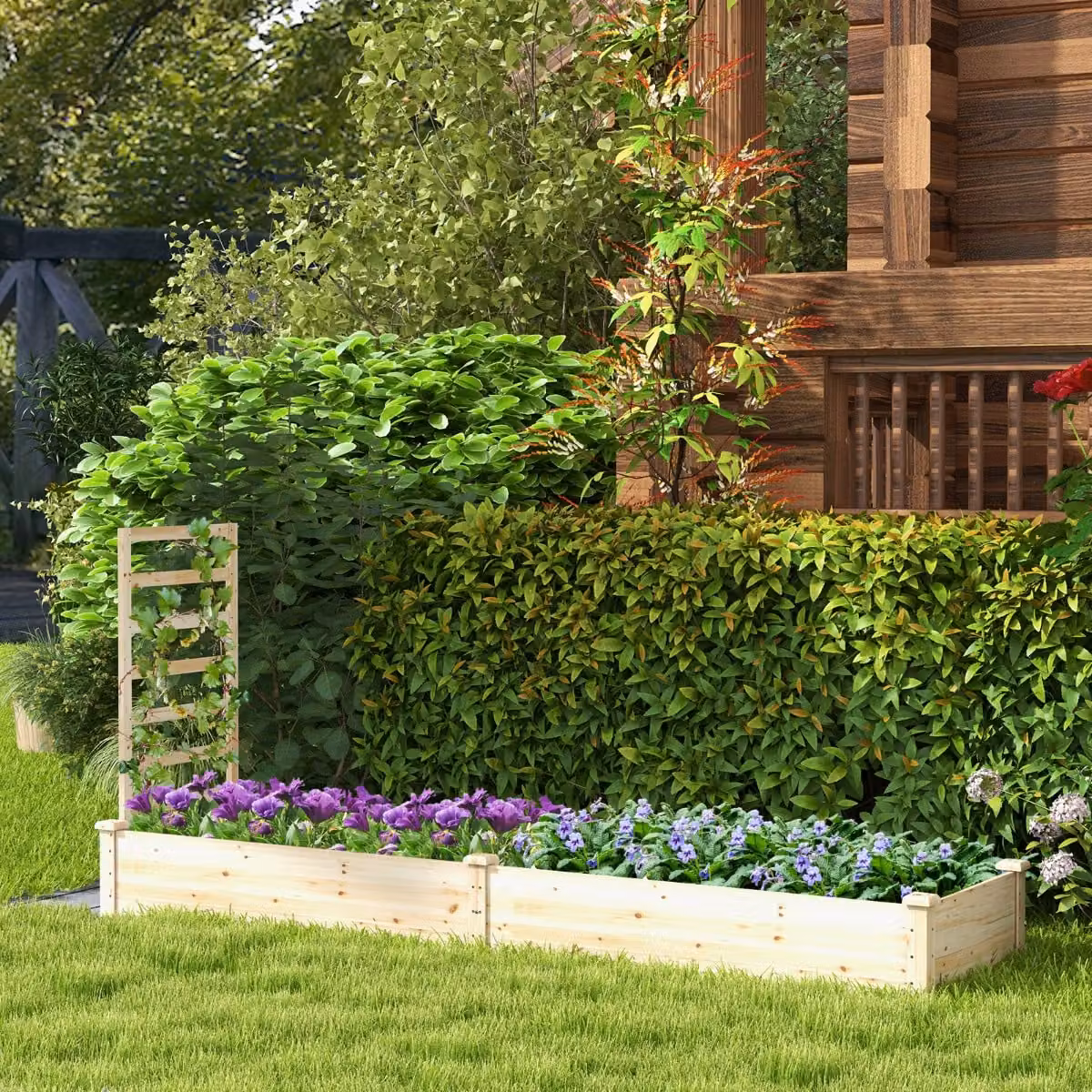 Aiuola da giardino rialzata con fioriera e traliccio Costway in legno marrone L: 235 cm, P: 63 cm, H: 102 cm