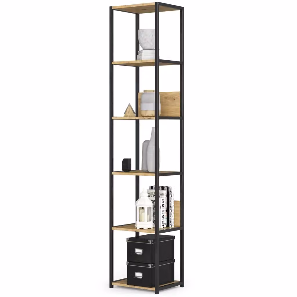 Scaffale Loft Akord in stile Industrial con ripiani in legno Quercia e struttura Nera L/P/H: 40 x 32 x 192 cm – 2