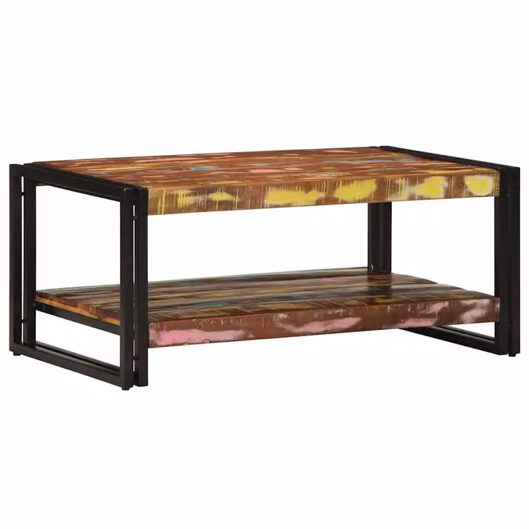 vidaXL Tavolino da salotto rettangolare in legno massello multicolore L: 90 cm, P: 50 cm, H: 38 cm