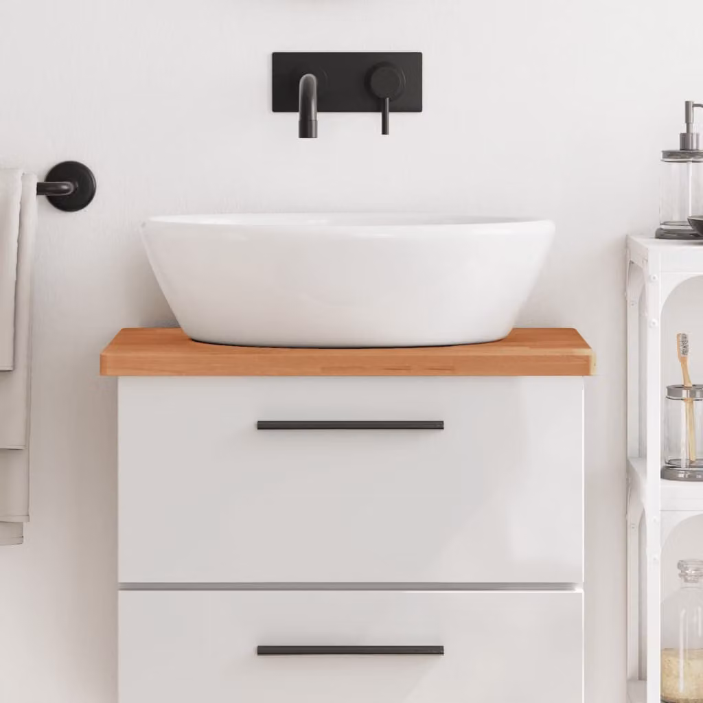 vidaXL Piano per Lavabo in Legno di Faggio Marrone L: 60 cm, P: 40 cm, H: 2,5 cm