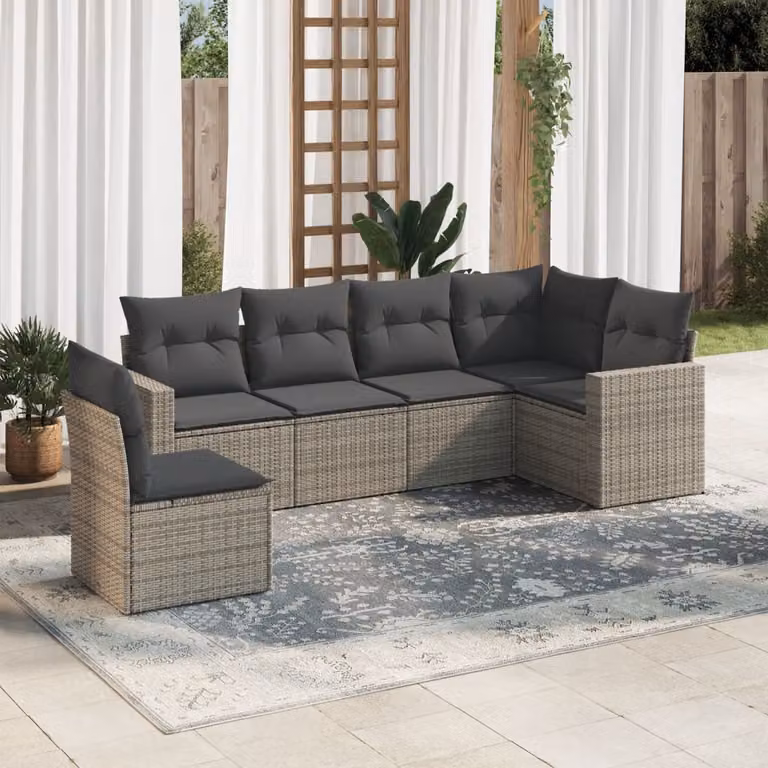 vidaXL Set Divano da Giardino a L 6 pz in Polyrattan Grigio con Cuscini Imbottiti e Coperture Rimosse
