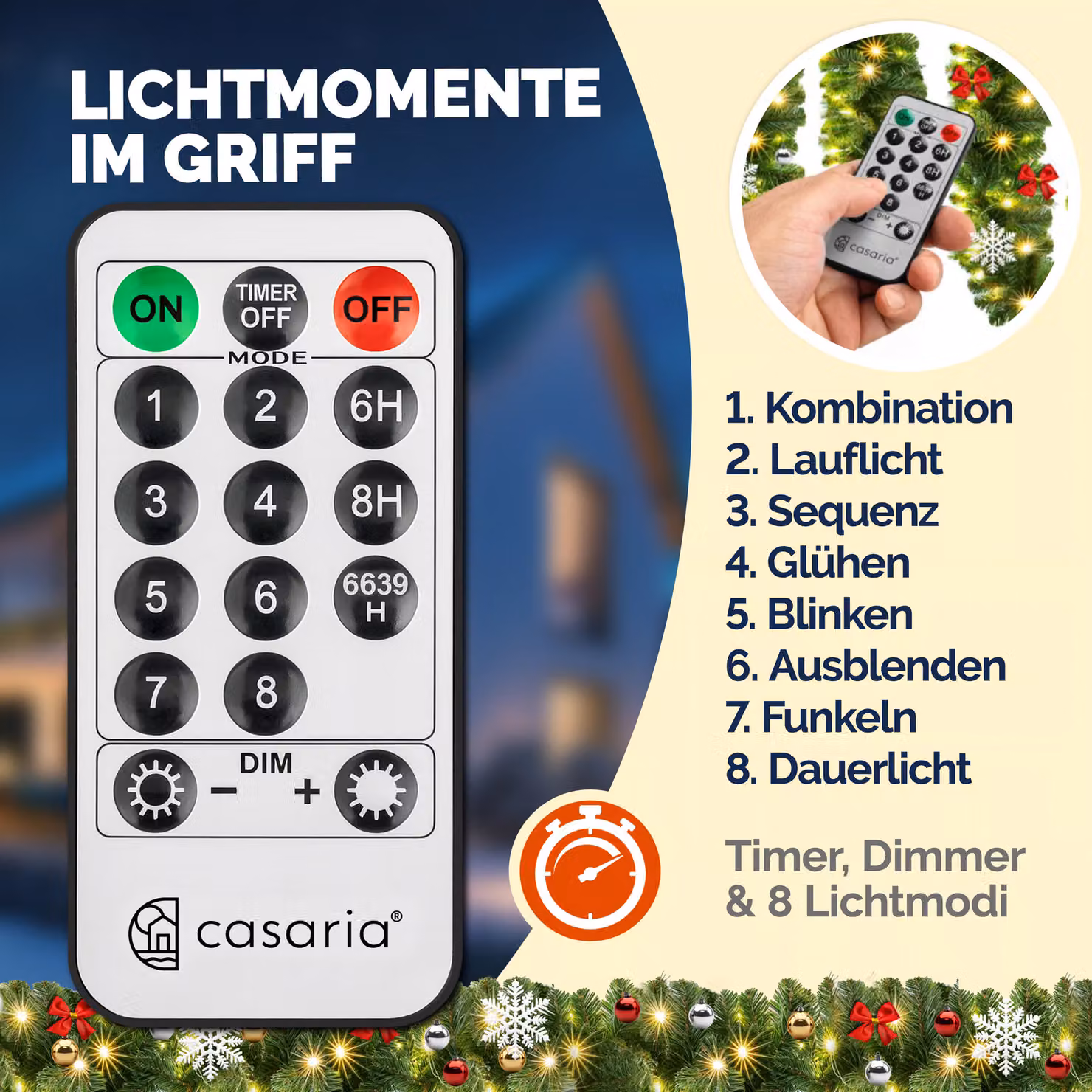 Set di 2 Ghirlande Natalizie Casaria con 80 LED Bianco Caldo, Lunghezza: 5 m, con Telecomando, Timer e Dimmerabile, Colore Verde – 2