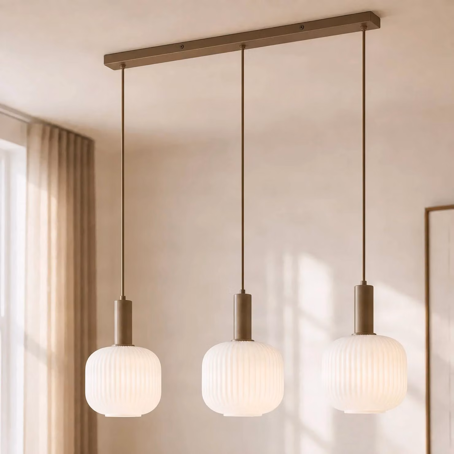 Lampada a sospensione Evey NOLA, dimmerabile, Crema / Ambra, Soggiorno / Sala da pranzo, Vetro, Scandinavo, Lampada a sospensione