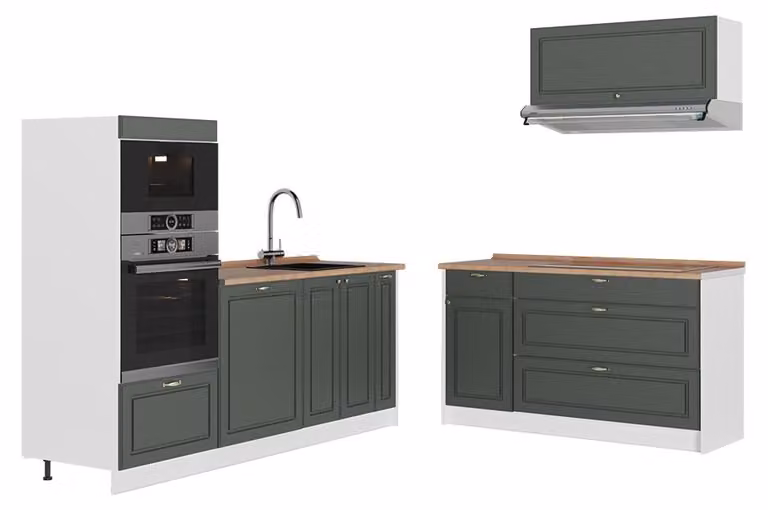 Cucina Vicco Fame-Line Verde-oro rustico/Bianco 340 cm, PL Rovere, Model 63930