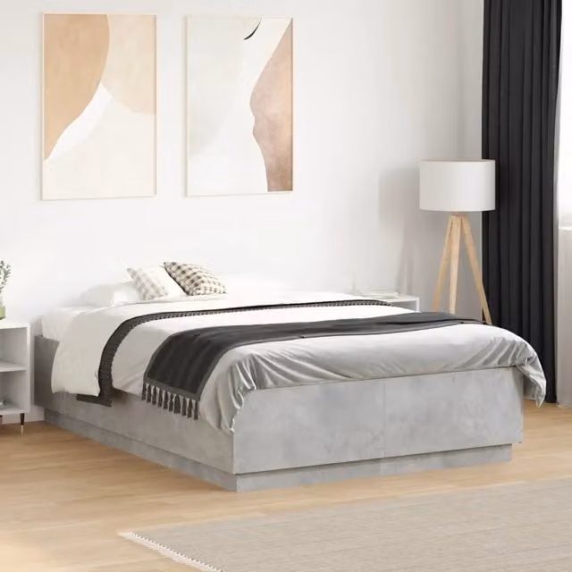 Letto giroletto vidaXL in legno e tessuto grigio L/P: 140 x 190 cm – 1