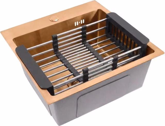 Lavello in acciaio con set di 3 accessori Rea Leo 40 Brush Copper colore beige e bronzo