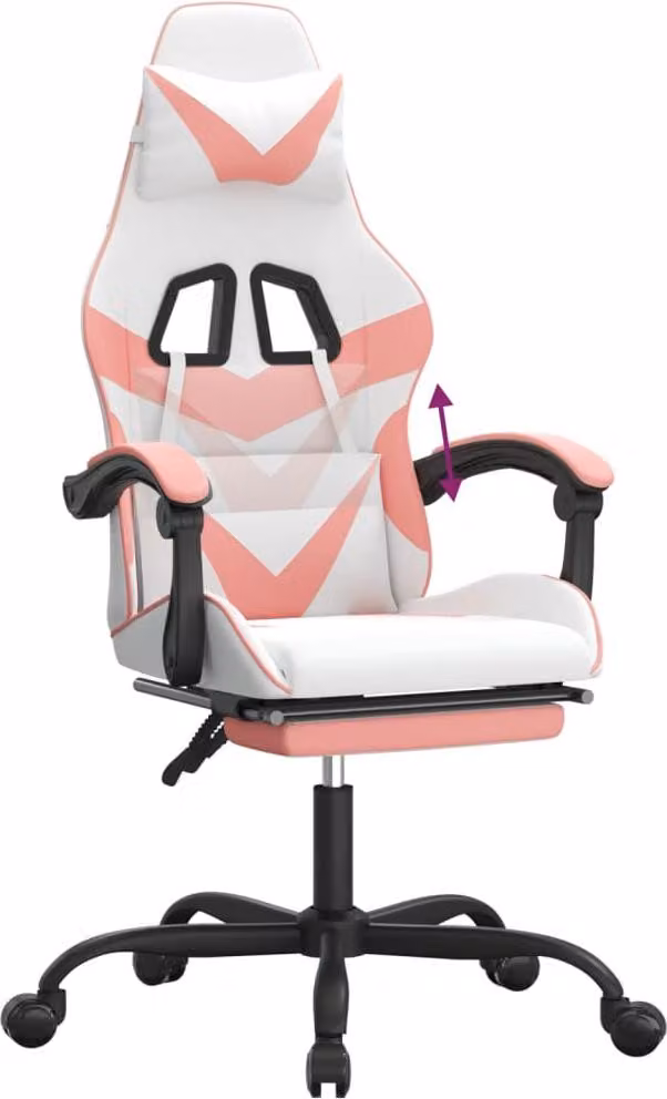 Sedia da Gaming con Poggiapiedi Bianco e Rosa in Pelle finta