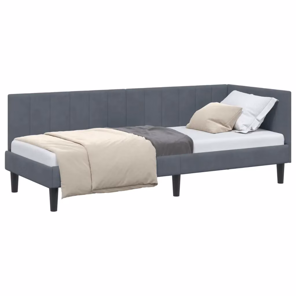 vidaXL Cornice del letto ad angolo asimmetrica in velluto grigio L: 200 cm, P: 80 cm, H: 72 cm – 2