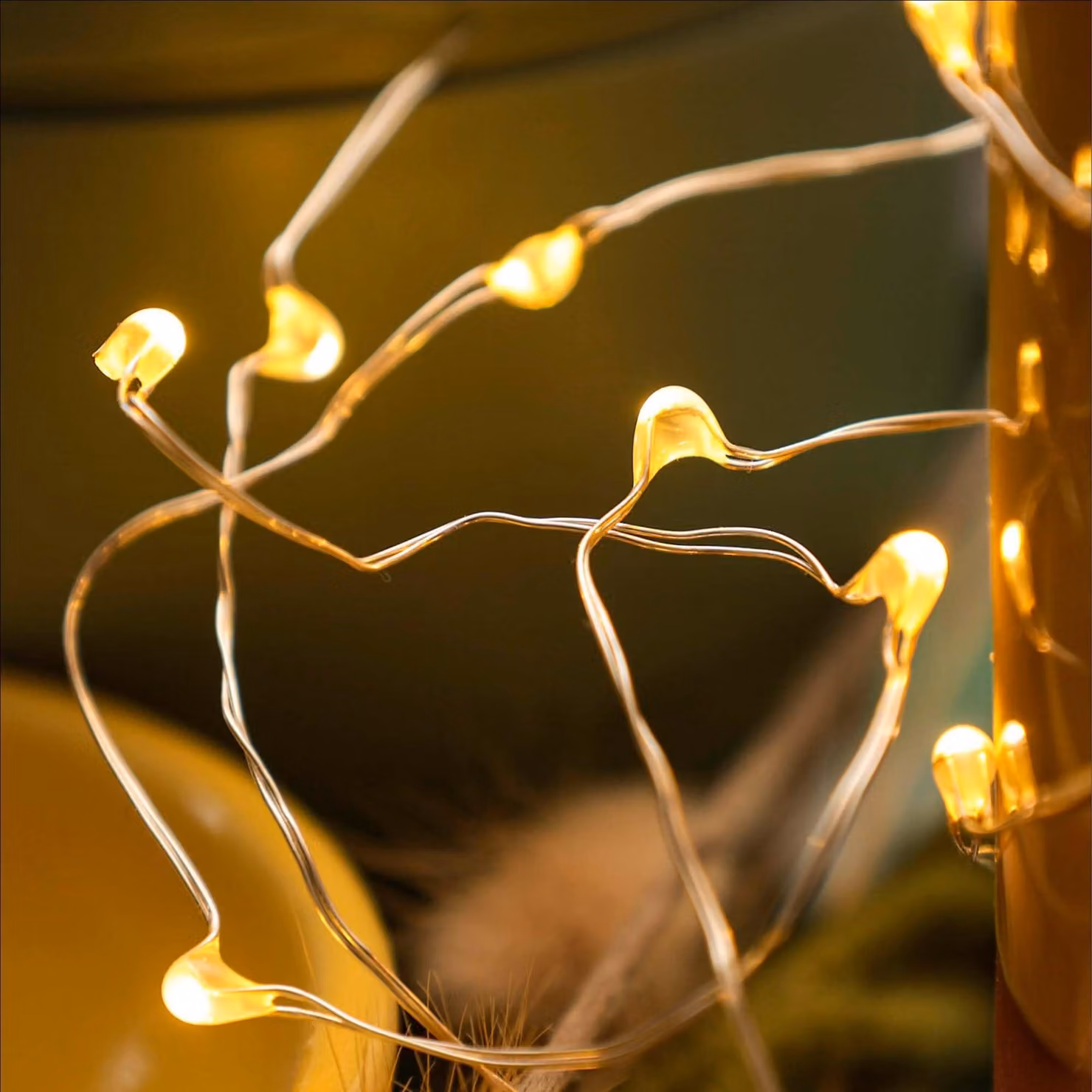 Set di 2 catene luminose a LED, filo di rame, 20 LED bianco caldo, 95 cm