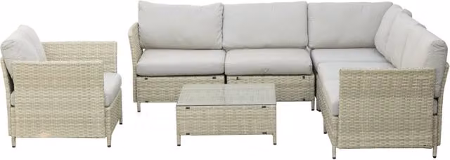 Set Salotto da Giardino Modulabile XYLO in Polyrattan Beige con Cuscini e Struttura in Acciaio