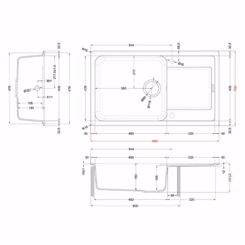 Lavello da incasso Elleci Life 410 con una vasca in Granitek Grigio Tortora L: 86 cm, P: 50 cm LG241043 – 2