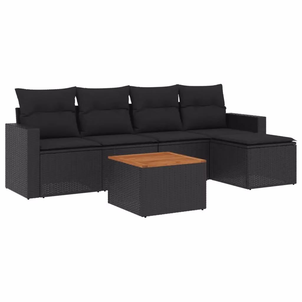 Set Divano da Giardino vidaXL 6 pz a Forma a L in Polyrattan Nero con Cuscini e Tavolino – 2