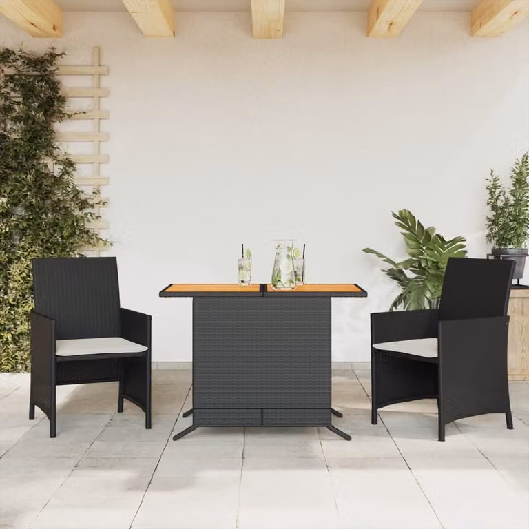 Maison Exclusive - Set da bistrot 3 pezzi con cuscini Nero Poly Rattan