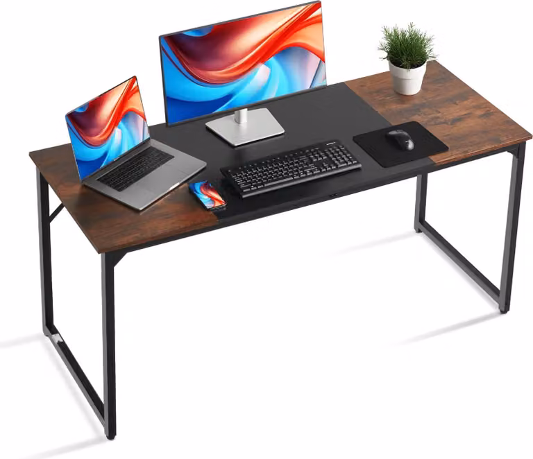 Scrivania per computer - Scrivania da ufficio - Piano da 160 x 60 cm - Struttura in metallo - Portata 68 kg - Per l'ufficio domestico e lo studio - Marrone nero