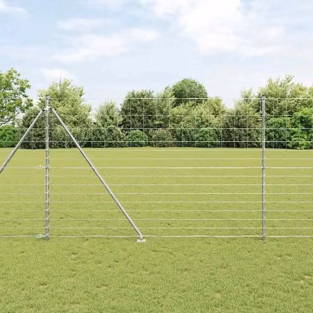 Recinzione in rete saldata con punte vidaXL in acciaio zincato argento, L: 25 m, H: 1,6 m – 1
