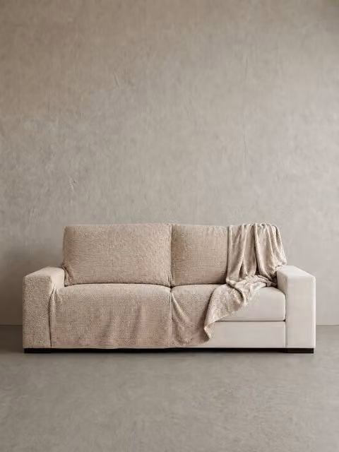 Fodera per divano a 2 posti Coven Kenay Home in jacquard e lino a righe beige, bianco e grigio, L: 180 cm