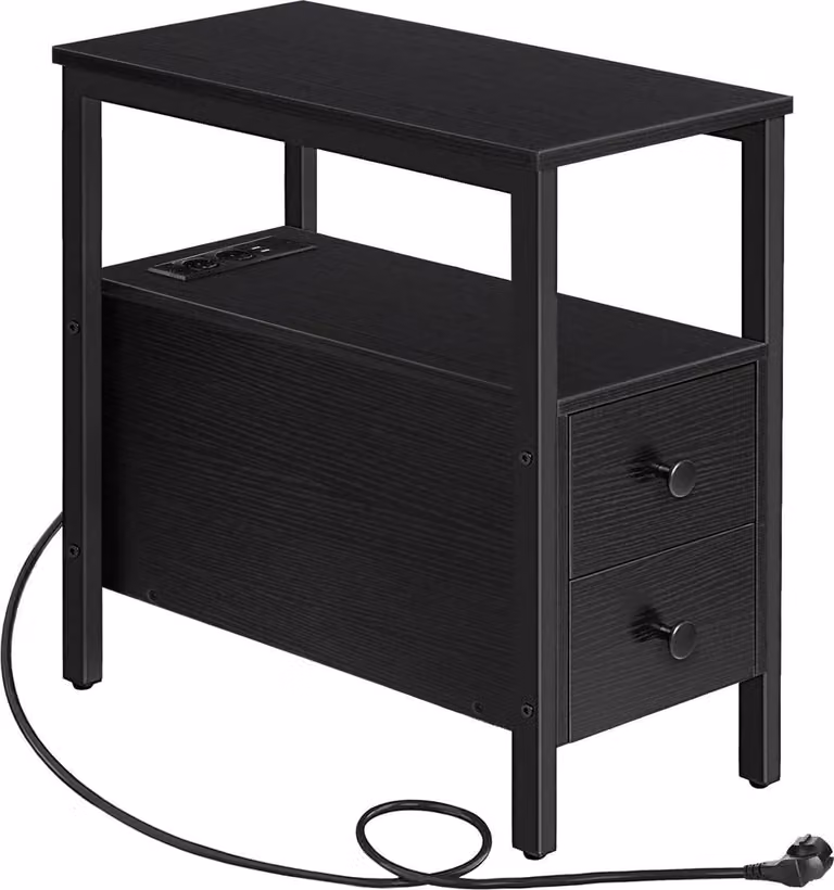 Tavolino HOOBRO con stazione di ricarica e 2 cassetti, porta USB, nero