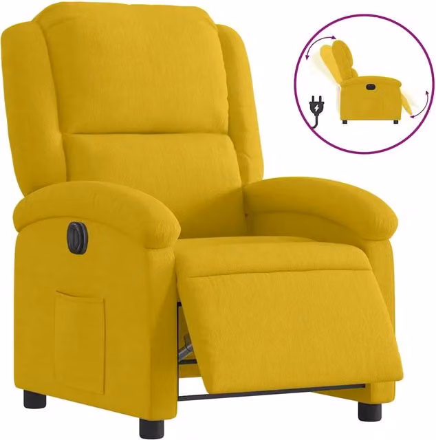 Poltrona | Sedia Relax Reclinabile Elettrica Gialla in Velluto