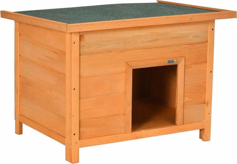 Cuccia per cani in legno con tetto apribile - 82x58x58 cm - Fondo rialzato - Gialla - Casetta da esterno