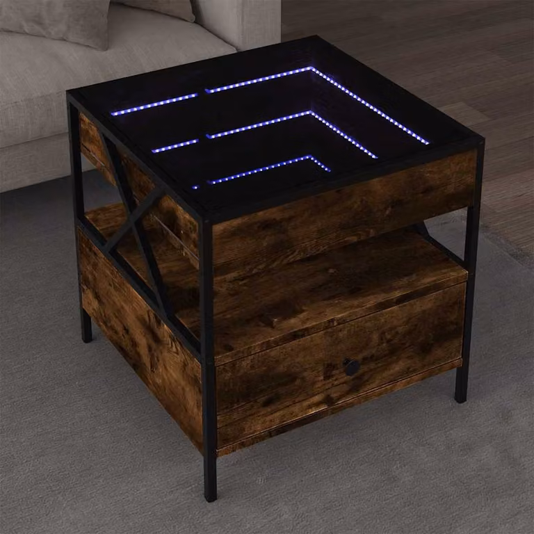 vidaXL Tavolino da Salotto Infinity con LED in Rovere Fumo e Vetro, L/P/H: 50 x 50 x 51 cm