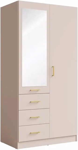 Armadio KALISTA 101 cm colore sabbia con specchio e 3 cassetti - 2 ante battenti