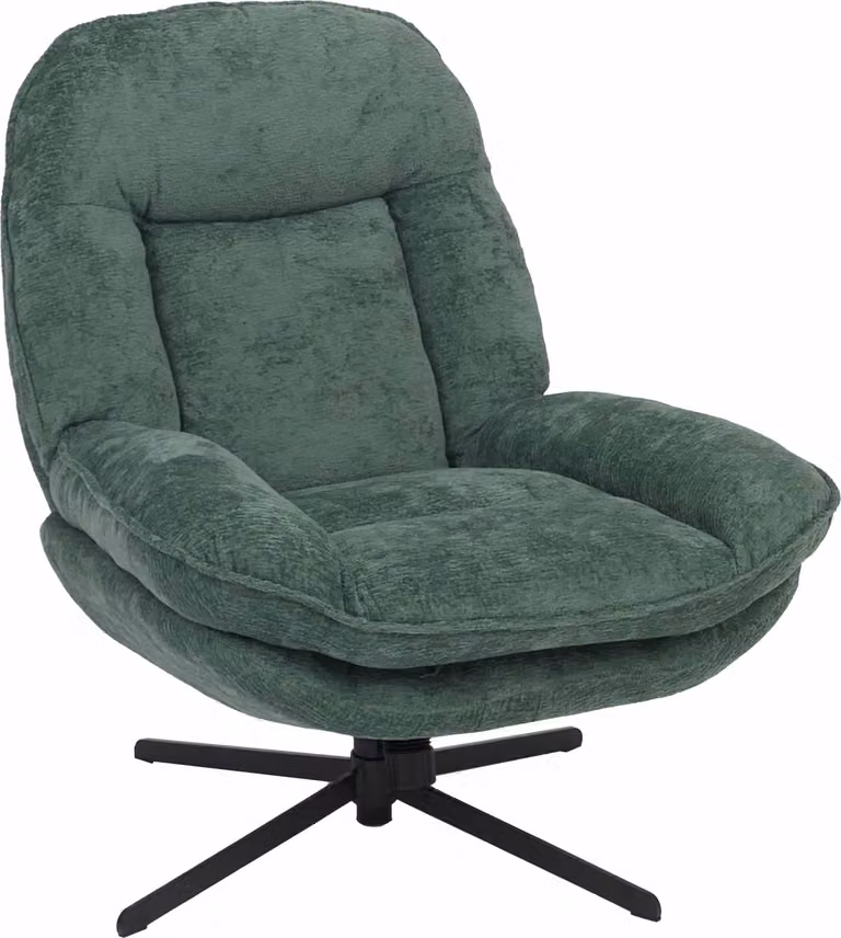 Poltrona relax HWC-P32, poltrona TV con sospensione Nosag, poltrona imbottita, girevole in metallo tessuto/ceniglia tessile (370 g/m²) ~ verde