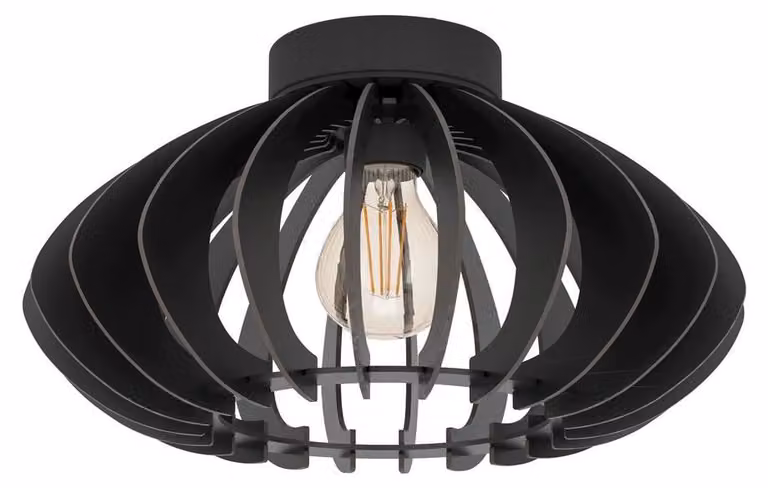 EGLO lampada da soffitto Cossano 3, plafoniera vintage, faretto da soffitto retrò in metallo e legno in nero, lampada da soggiorno con attacco E27, Ø 38 cm