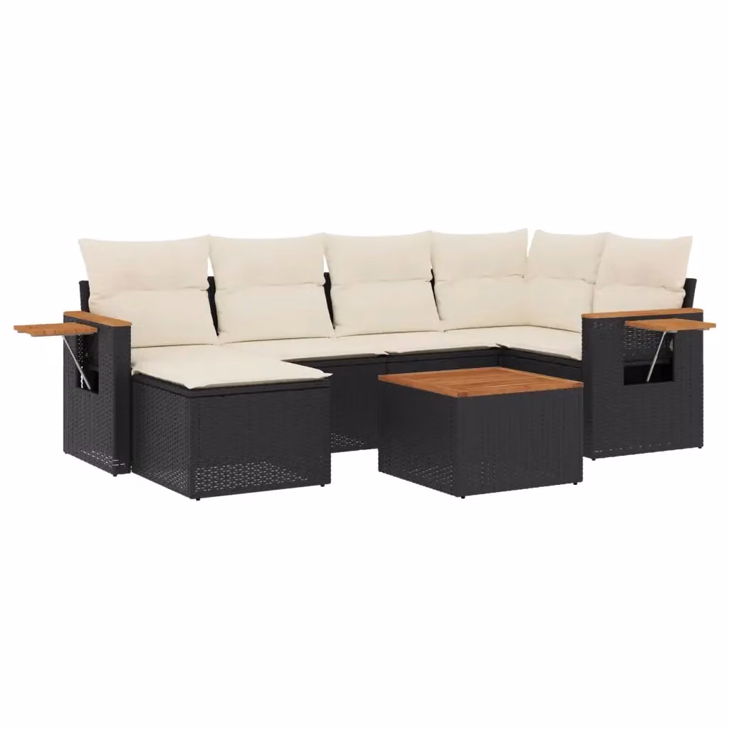 vidaXL Set Divani da Giardino a L con Cuscini 7pz in Polyrattan Nero e Bianco con Tavolino e Pouf – 2