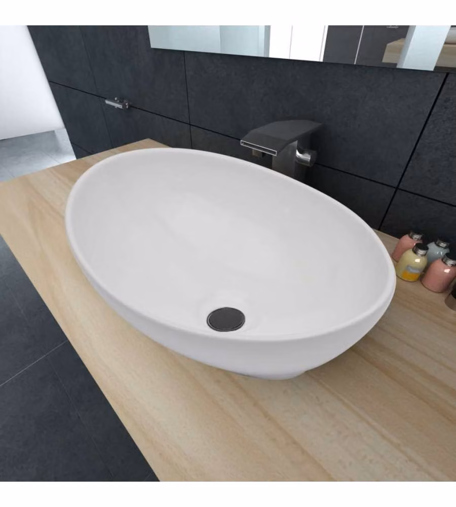 Lavello ovale in ceramica bianco vidaXL L: 40 cm, P: 33 cm