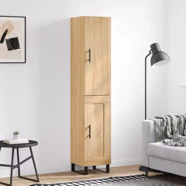 Credenza moderna vidaXL in legno e metallo color beige L: 34,5 cm, P: 34 cm, H: 180 cm
