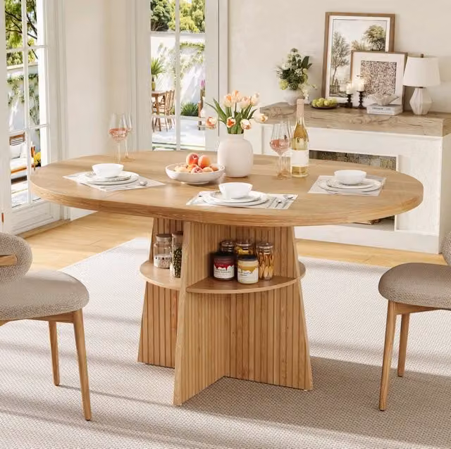 Tavolo da pranzo rotondo allungabile 110-150x110x77;5 cm in MDF effetto legno naturale