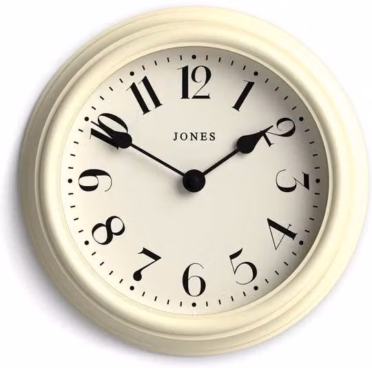 Orologio da parete analogico Jones Clocks Frieze Ora, design classico rotondo, colore beige, Diametro: 23 cm