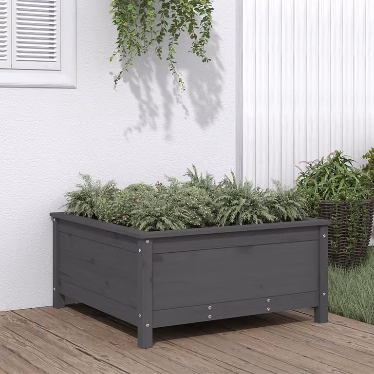 Fioriera da giardino vidaXL in legno di pino massello, colore grigio, L/P/H: 82,5 x 82,5 x 39 cm