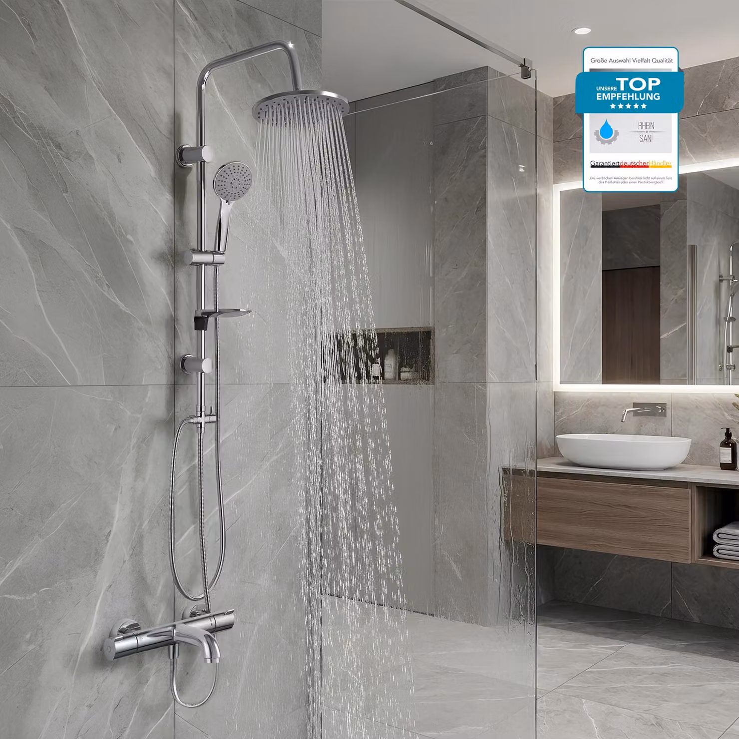 Miscelatore per vasca HANSGROHE Ecostat 1001 CL con doccetta o soffione a pioggia, blocco di sicurezza a 40°, termostato per vasca con funzione Eco in cromo