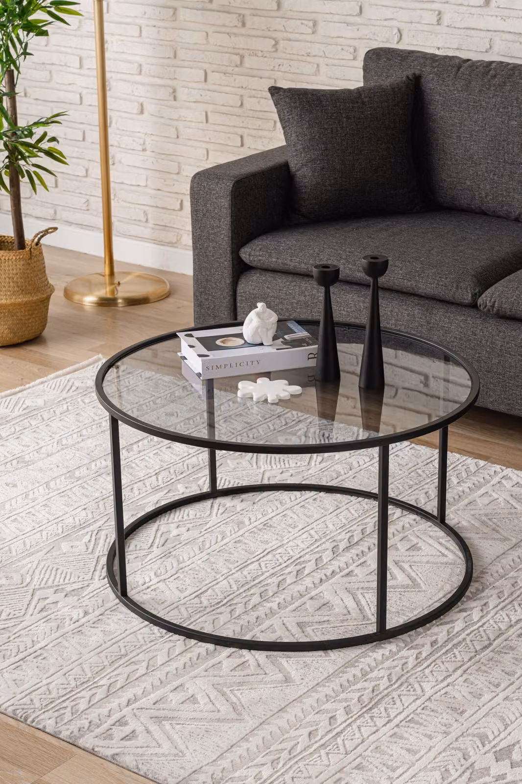 Skye Decor, Black-Grey-80, tavolini, nero, vetro, 80 x 43 x 80 cm