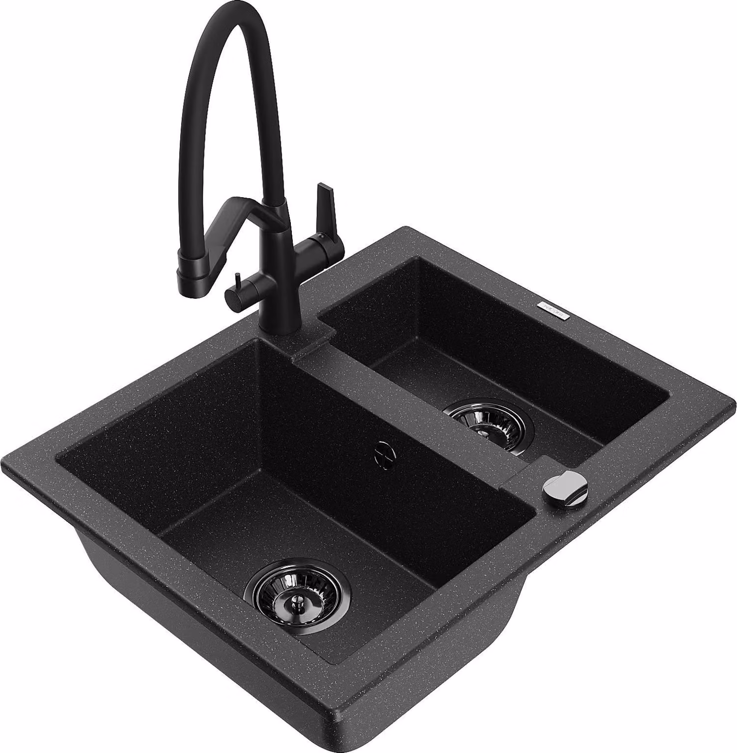 Mexen Carlos lavello in granito 1,5 vasche con miscelatore cucina Duo, nero/argento metallizzato - 6518-73-671701-70-B