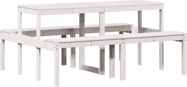 Tavolino da Giardino | Tavolo da Picnic Bianco 160x134x75 cm in Legno Massello di Pino