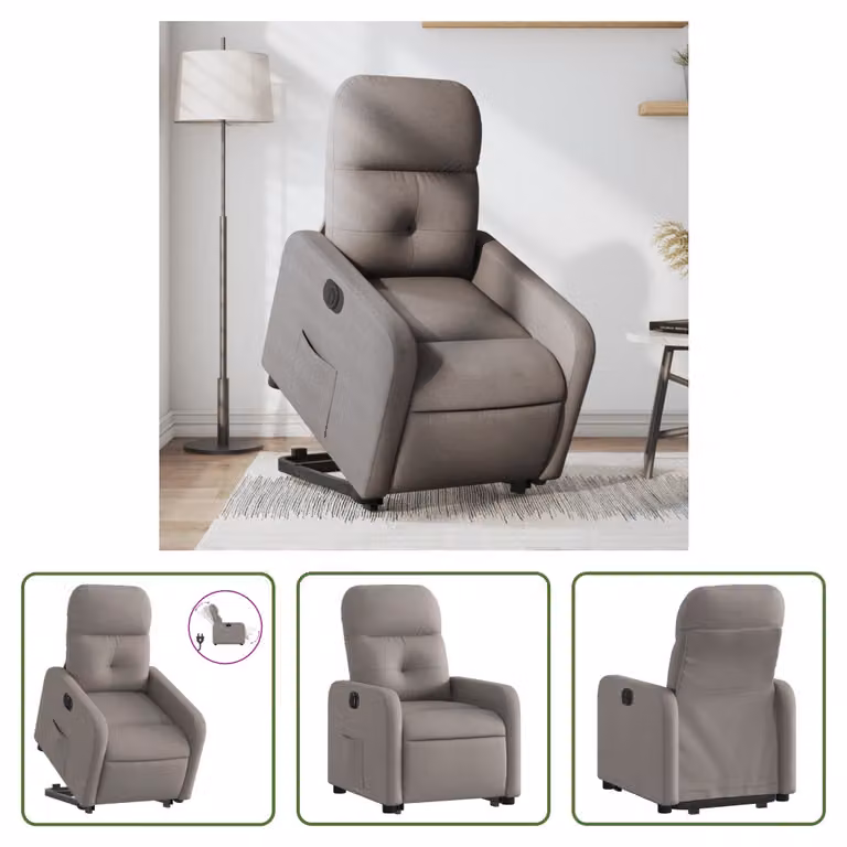 The Living Store Poltrona relax con ausilio per l'alzata in tessuto Electric Taupe