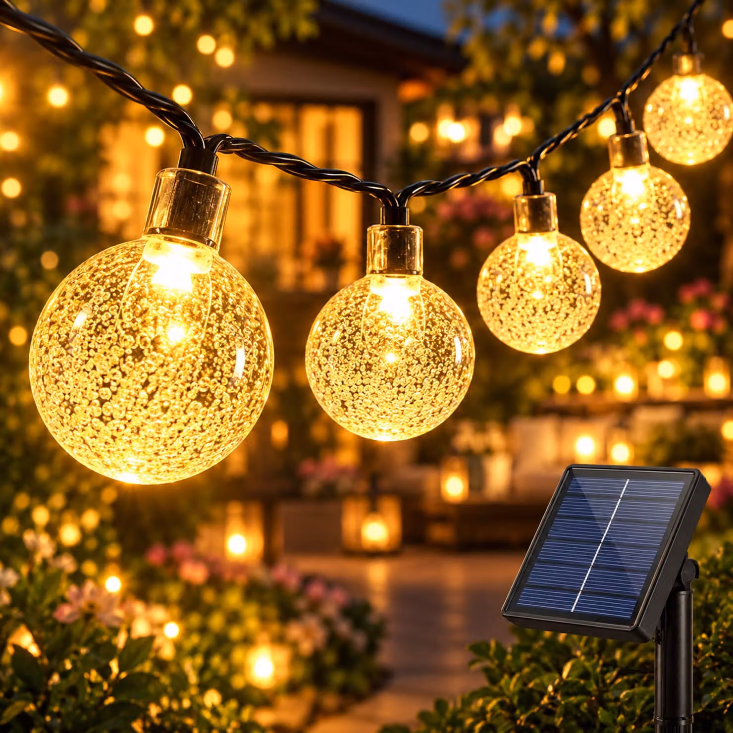 9.5M Luci di Fata Lampadine solari all'aperto Luci di Fata LED, Indoor Outdoor Illuminazione di Natale Giardino all'aperto Balcone Festa Decorazione, Bianco Caldo