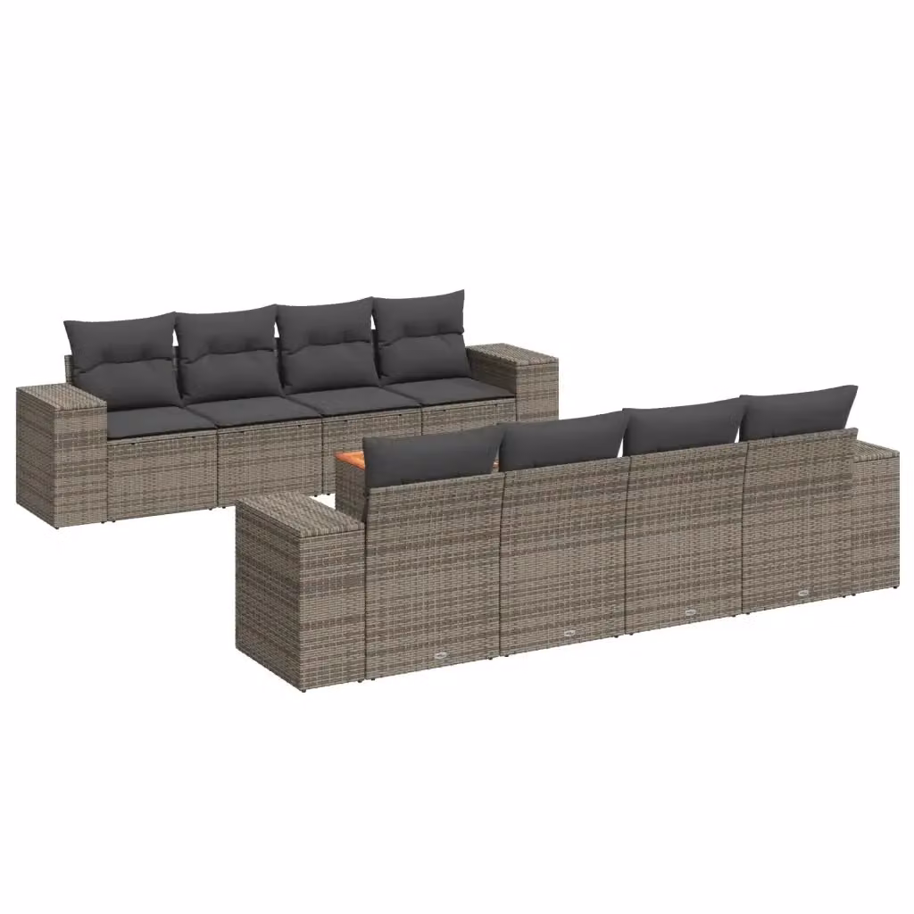 vidaXL Set Divano da Giardino 9 pz a forma di U con Cuscini Grigio in Polyrattan e Struttura in Acciaio Verniciato a Polvere – 2