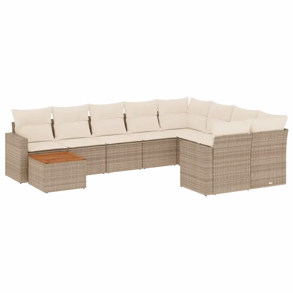 Set Divano da Giardino vidaXL 10 pz a Forma a L con Cuscini Beige in Polyrattan e Legno di Acacia – 2