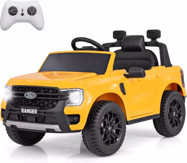 Auto elettrica per bambini 3 - 6 anni da 12V con telecomando cestino USB, Veicolo elettrico a partenza lenta Giallo