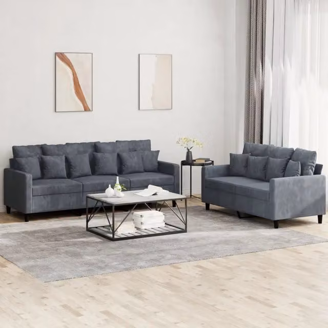 Set di divani vidaXL in velluto grigio con funzione letto e cuscini inclusi